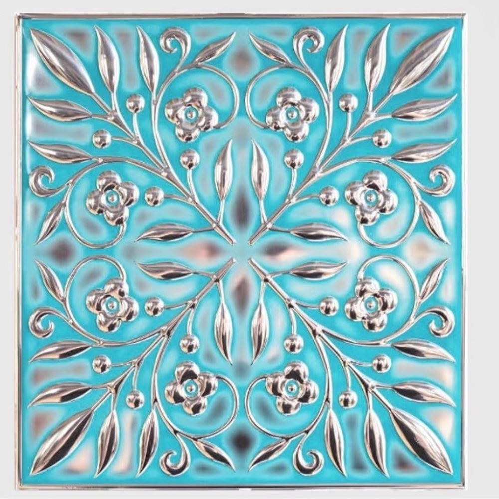 NIB 10-Pack Peel & Stick Tiles 8×8 Turquoise/Silver Backsplash Furniture Art - Picture 12 of 14